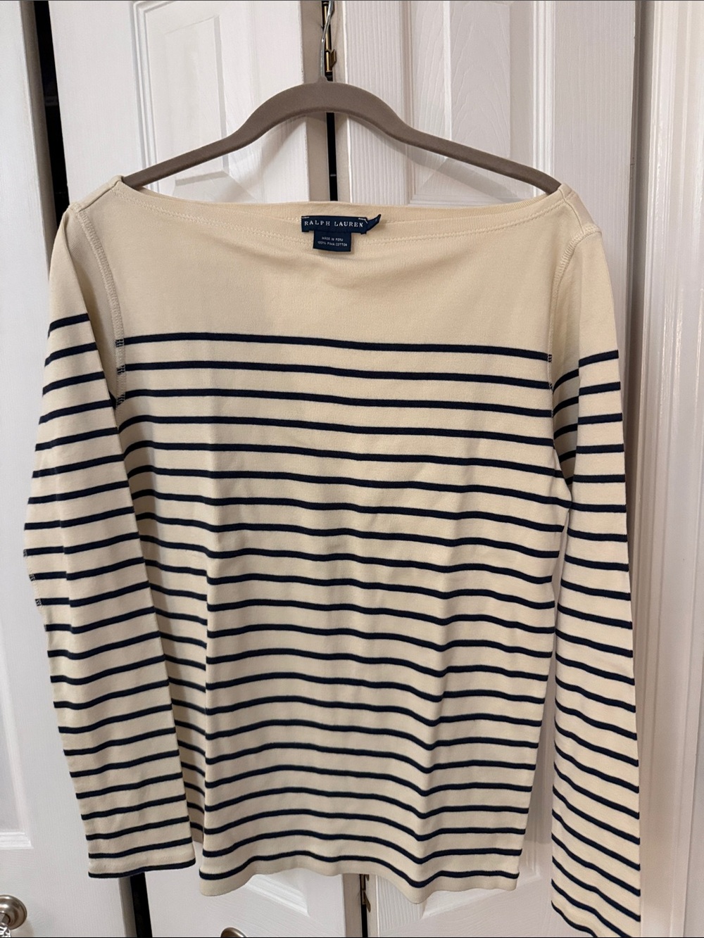 Ralph Lauren Cream & Navy Striped Boatneck Shirt large